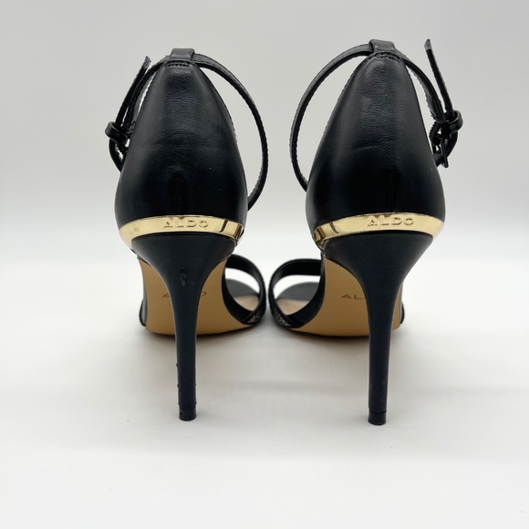 Aldo Women’s Black Ankle Strap Heels Size 6.5M Rhinestone Open Toe Stiletto Sa - Picture 5 of 13